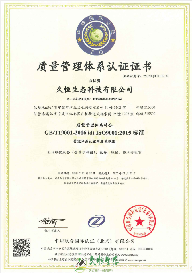 杭州滨江质量管理体系ISO9001证书